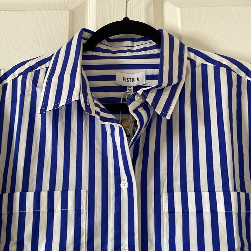 Rena Button Down Tunic Shirt in Cobalt Stripe
PISTOLA - Picture 8 of 8